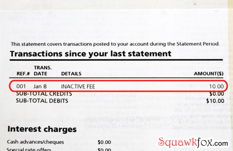 credit card inactive fee